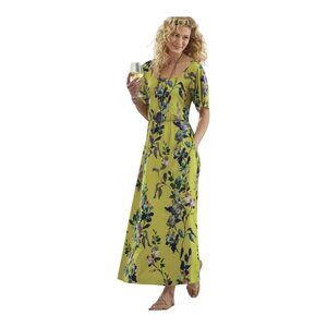 Soft Surroundings Yellow Floral Maxi Dress Medium Smocked Cotttagecore Flutter
